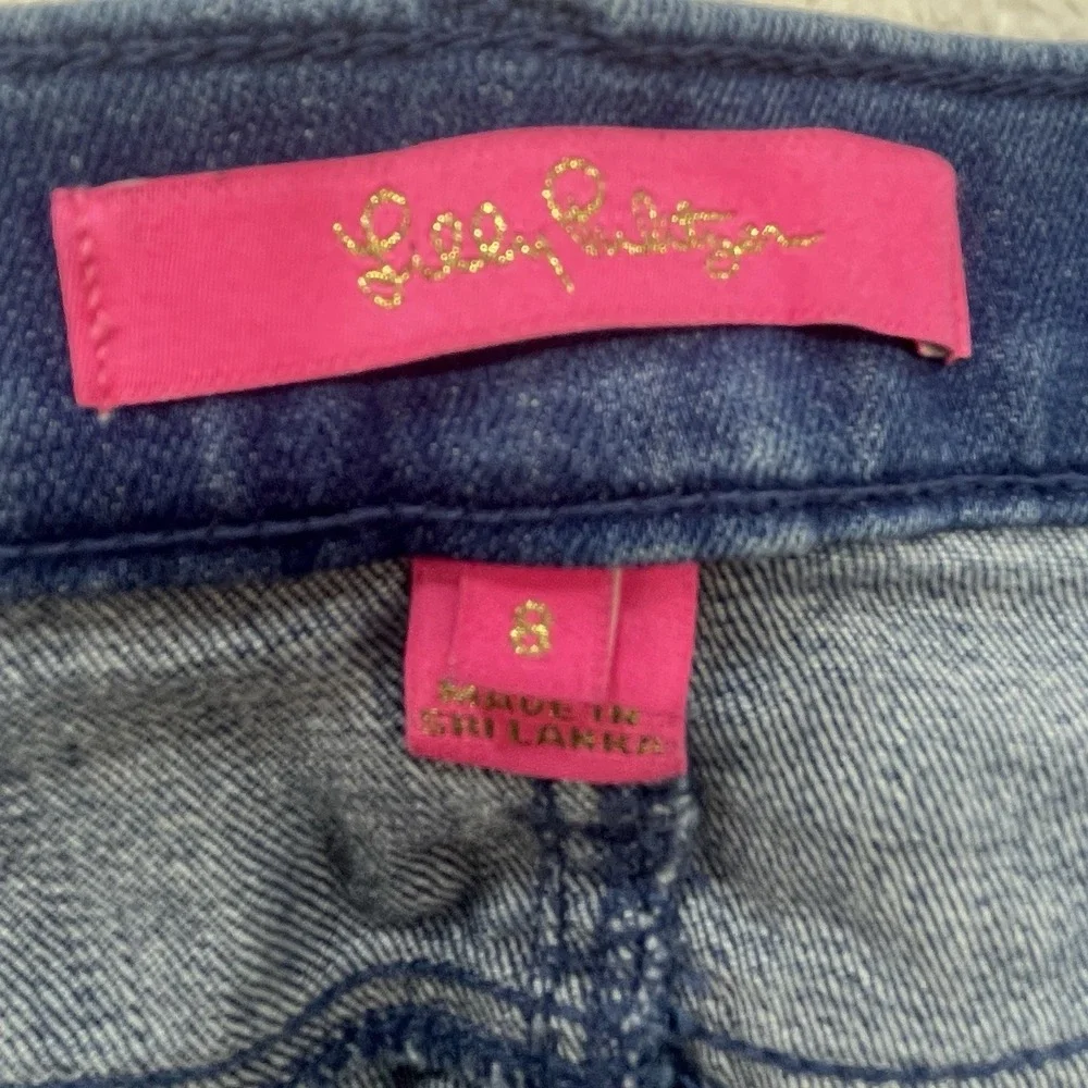 Lilly Pulitzer Jean Sz 8 (30x29) South Ocean‎ Braided Side Detail Low Rise Blue